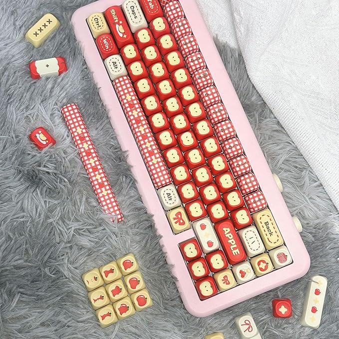 MOA Profile PBT Keycaps - Kawaii Red Keycap, 140 Key Cute Anime Custom Keycaps for Mechanical Keyboards with Cherry/Gateron MX Switches(Safe Fruit Theme)