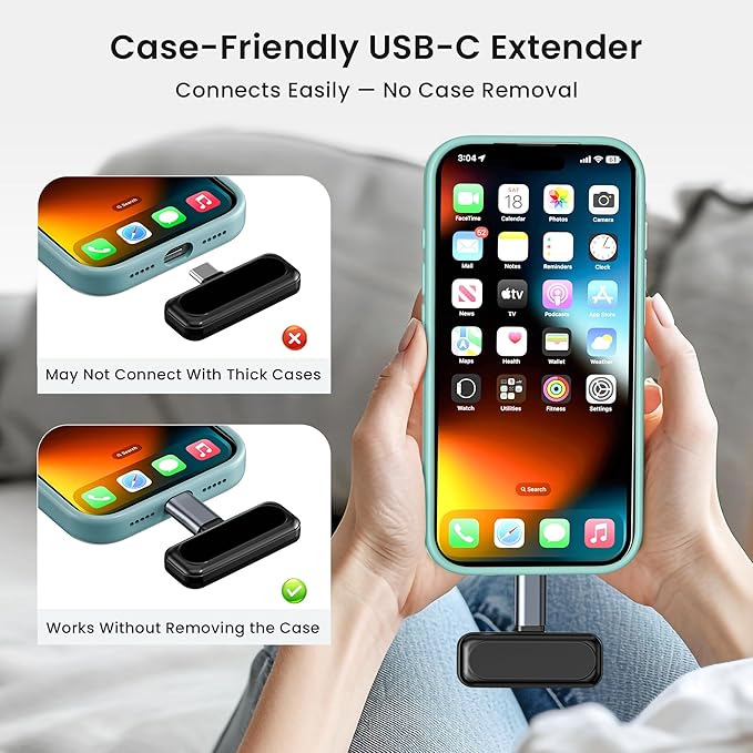 RUXELY USB Type C Extender Adapter 3Pack,PD 100W 40Gbps USBC Male to Female Extension Converter,Thunderbolt 4 3 Extended Connector for iPhone 17e 17Pro Max,Otterbox Case,MacBook Pro,Samsung S26