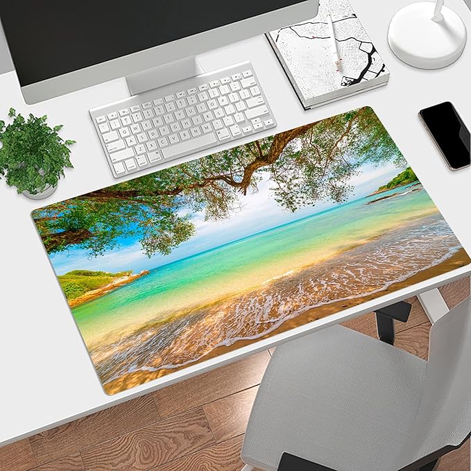 EOBTAIN Beach Mouse Pad Nature Large Extended Gaming Mouse and Keyboard Pad 31.5x15.7 Inch Non-Slip Rubber Extended XXL Mousepad for Office Laptop Computer and Home Desk Mat with Stitched Edges