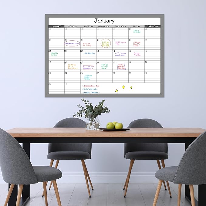 Undated Large Dry Erase Calendar - 40" x 28", Folded Laminated Paper Wall Calendar, Not White Board, Blank Reusable Calendar Planner with Notes Section, Stickers, Great for Home, Office, Classroom