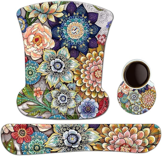 Keyboard Wrist Rest Mouse Pad Support, ToLuLu Gel Ergonomic Mouse Pads for Computer Laptop PC, Comfortable Durable Mousepad Keyboard Wrist Rests for Easy Typing Pain Relief, Lovely Flo