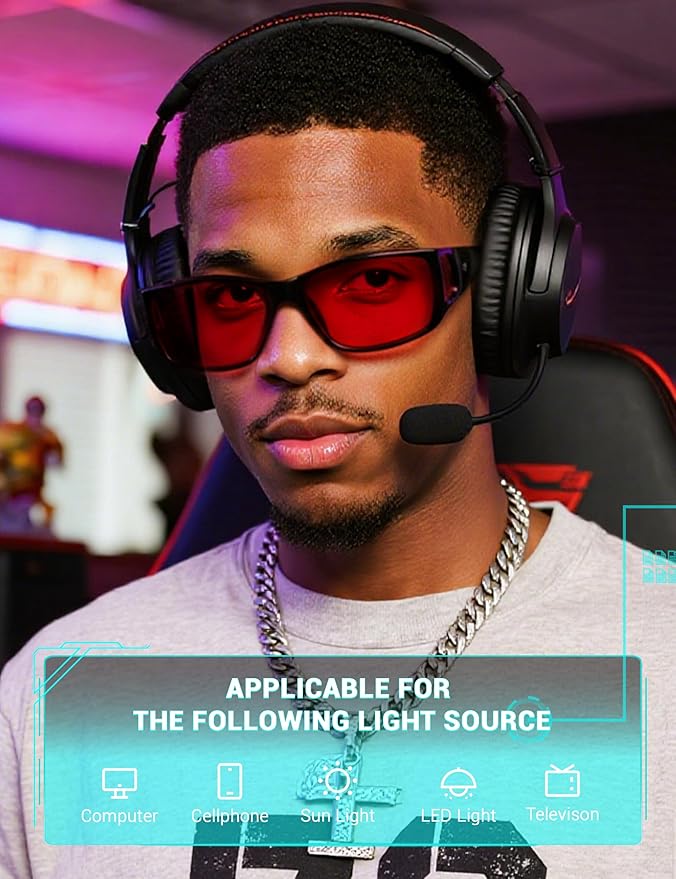 TIJN Sonia Red Sleep Glasses Orange Lens for Blue & Green Light Blocking,Dual AR Coating,Wraparound Frame for Gaming Screen