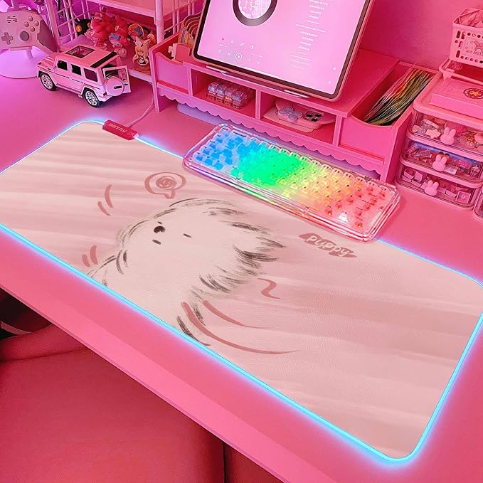 JMIYAV Pink RGB Gaming Mouse Pad 31.5x12 Inch PC XL Large Extended Glowing Led Light Up Desk Pad Non-Slip Rubber Base Computer Cute Mousepad Mat Desk Accessories Gaming Setup 60-0767