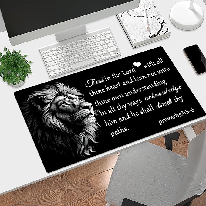 HVEST Lion Christian Mouse Pad, Inspirational Desk Mat,XXL Large Mouse Pad for Computer Keyboard Laptop, Mousepad with Non-Slip Rubber Base and Stitched Edge for Game, Office, Home 31.5'' x 15.7''