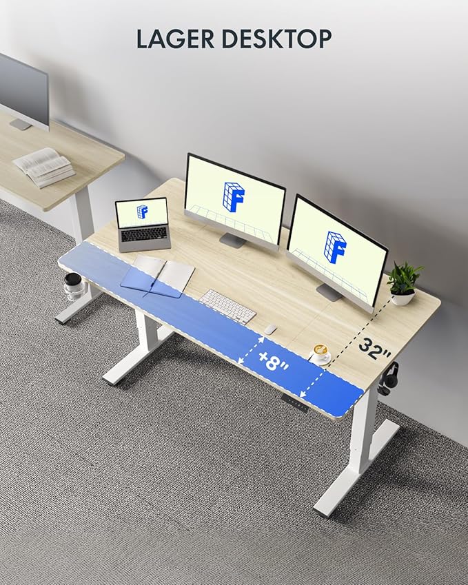 FLEXISPOT 71" x 32" Office Standing Desk, Height Adjustable Sit-Stand Desk, Quiet & Stable, with Cable Management & Cup Holder, for Commercial Use, White Wood Grain Top (2 Packages)