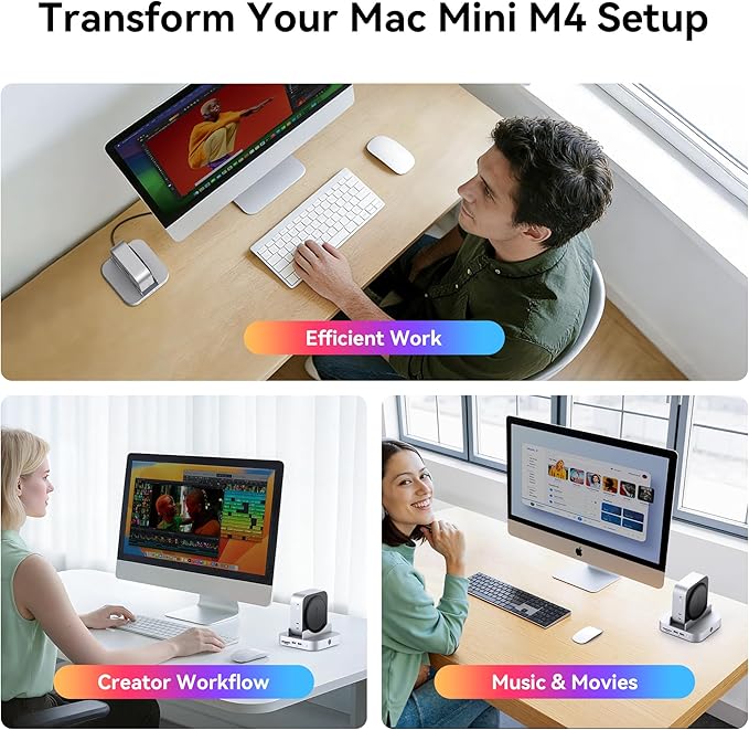 Yottamaster 9 in 1 Mac mini M4 Dock 10Gbps with 8TB NVMe SATA SSD Enclosure, Aluminum Mac mini M4 Stand and Hub, Built in Cool Fan, USB-A*2/USB-C 10Gbps, USB-A 2.0 * 2, 3.5mm Audio*2, TF/SD
