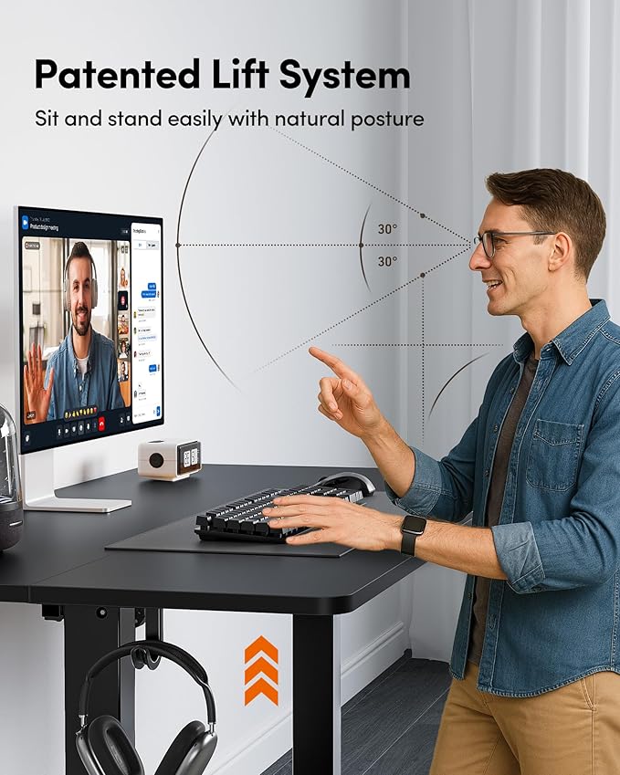 FEZIBO 48 x 24 Inchs Electric Standing Desk, Height Adjustable, Sit Stand Up, Computer Office Desk with Splice Board, Black Frame/Black Top
