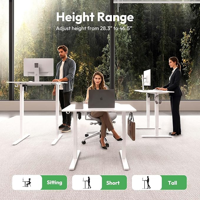Electric Standing Desk,32x24 Inches Adjustable Height Stand up Desk, Sit Stand Home Office Desk with Splice Board, 3 Preset Heights,Equipped with Hooks,Ergonomic Computer Desk Workstation，White