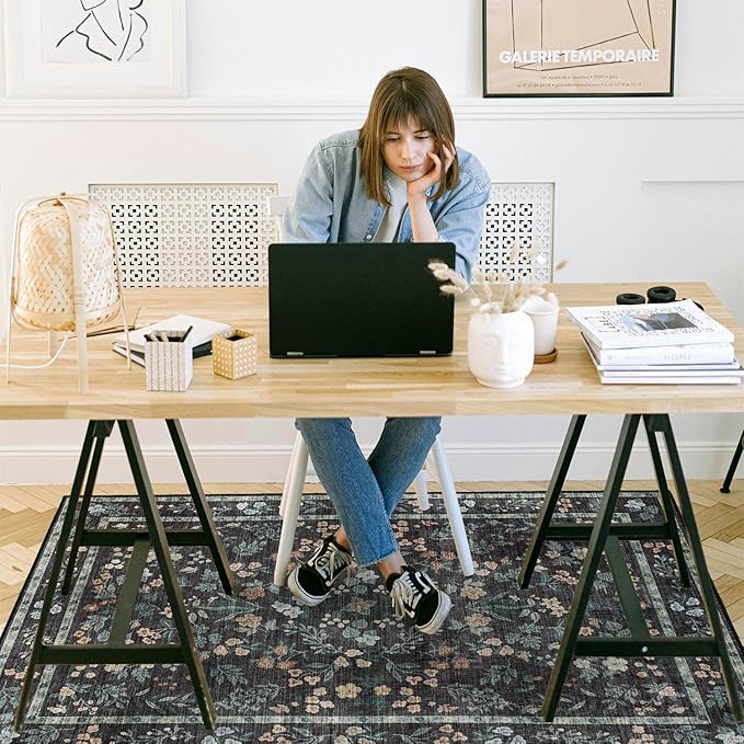 chakme Office Chair Mat for Hardwood Floor, 72"x48" Easy Glide Computer Desk Mat Protector for Rolling Chair Under Desk Rug Nonslip Backing, Machine Wash, (Floral)