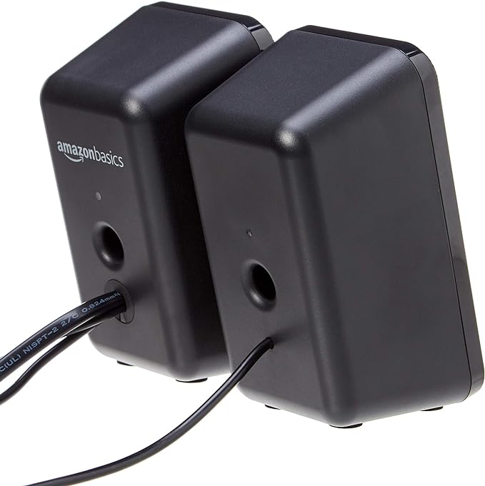 Amazon Basics AC-Powered Computer Speakers for Desktop or Laptop PC with Volume Control, Headphone Jack, Black (US Version)