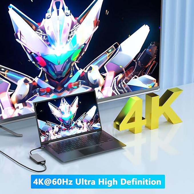 Display port Splitter for Dual Monitors, Dual Display Port USB C Docking Station for Dell/HP/Mac Laptop, 7 IN 1 4K@60Hz Docking Station Dual Monitor with USB3.0/USB-C Data/100W PD, Displayport MST Hub