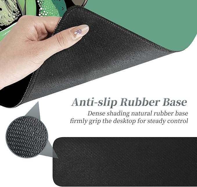 3Pcs Mouse Pad Set, Green Frog Large Gaming Mouse Pad with Stitched Edge, Ergonomic Memory Foam Keyboard Wrist Support and Mouse Wrist Rest Cushion, Pain Relief Non-Slip Desk Pad Combo