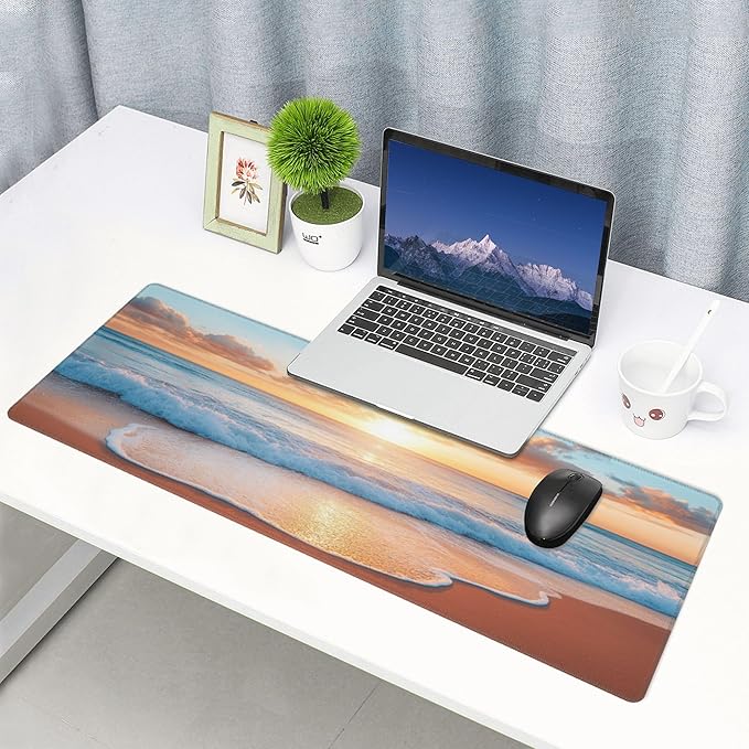 Beach Desk Mat Large Gaming Mouse Pad Beach Extended Mousepad Big in Laptop Computer Mouse Keyboard Mat for Office Desk Decor 31.5x12 in