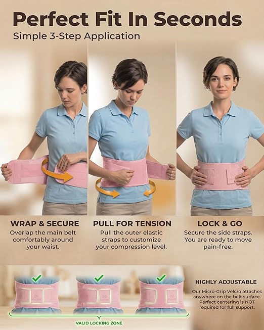 Sparthos Back Support Belt - Immediate Relief from Back Pain, Herniated Disc - Breathable Brace With Lumbar Pad - Lower Backbrace - For Men & Women - Fits 24–31″ Waist (Pink-XS, Check Size Chart)