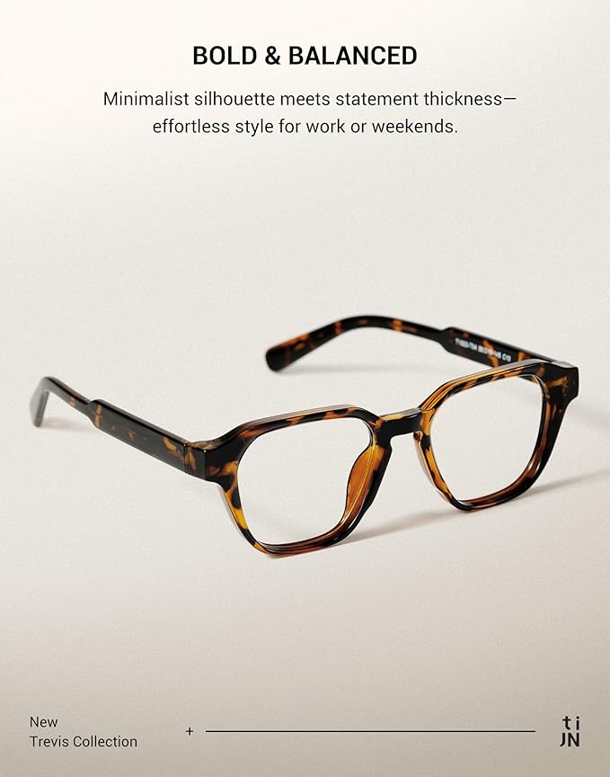 TIJN Blue Light Blocking Glasses, Anti Eyestrain UV Protection, TR90 Square Frame Glasses Chic Preppy Look for Women and Men