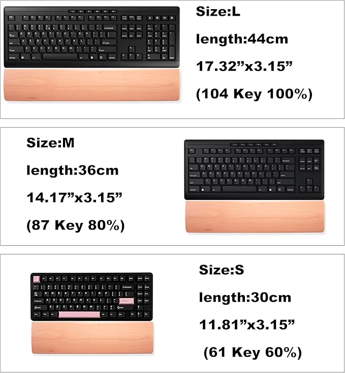 HomeDo Wooden Wrist Rest for Mechanical Keyboards, Support pad for Palm, Ergonomic Rest for Typing and Gaming,Palm Rest,Hand Rest (Beech,11.81”x3.15”(61 Key 60%))
