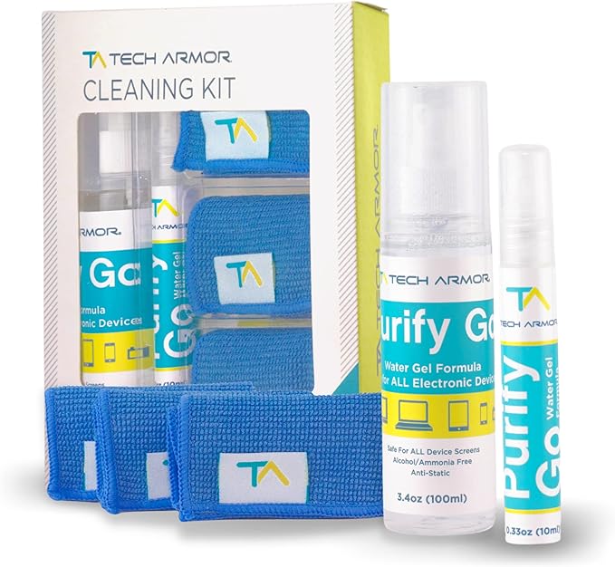 Tech Armor Screen Cleaner Kit [3.4oz +0.8oz] - Best for Smartphones, iPhones, iPads, Eyeglasses, e-Readers, Laptops, TV Screens and Monitors – Includes 3 Premium Microfiber Cloths