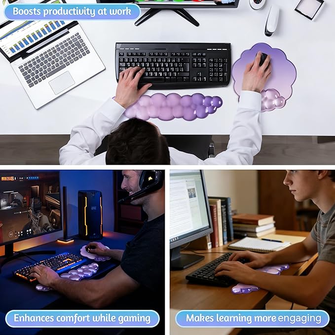 Gradient Purple Cloud Keyboard Wrist Rest with Gel Mouse Pad - Cute Office Accessories Ergonomic Mouse Pad for Computer/Laptop/Gaming/Home/Office/Typing Pain Relief