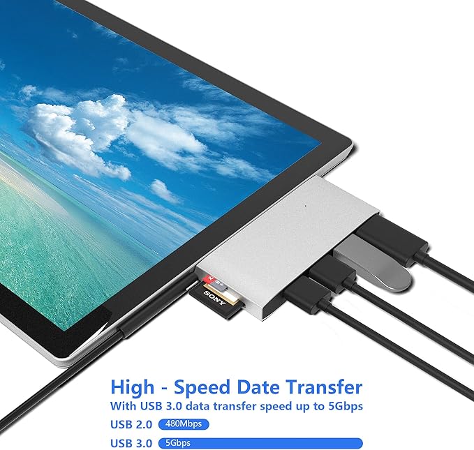 Surface Pro 4/Pro 5/Pro 6 Docking Station USB Hub USB 3.0 Hub Adapter, SD & TF/Micro SD Memory Card Reader, 4K HDMI Port Converter Accessories for Surface Pro 6/5/4