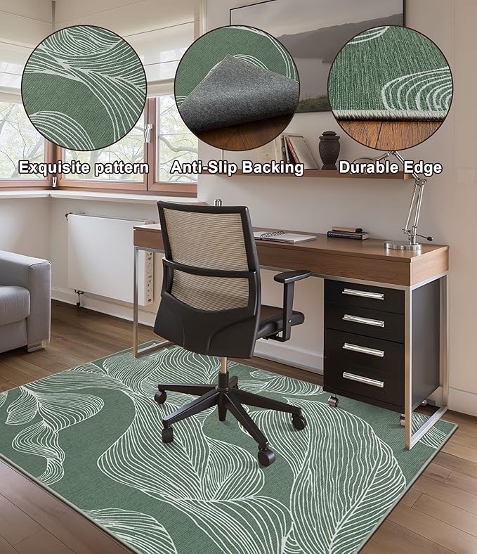 chakme Office Chair Mat for Hardwood Floor, 60"x45" Easy Glide Computer Desk Mat Protector for Rolling Chair Under Desk Rug Nonslip Backing, Machine Wash, (Leaf)
