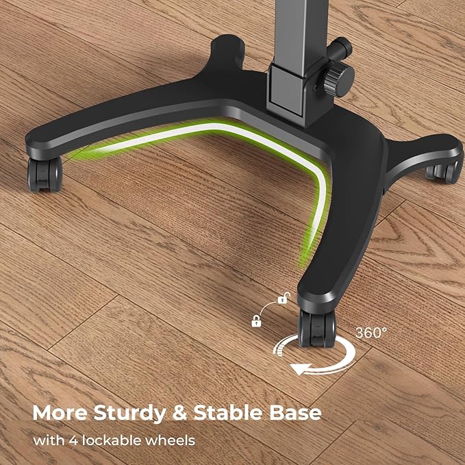Foldable Mobile Standing Desk, 27"×21" Portable Rolling Laptop Cart with 90° Tiltable Board, Height Adjustable Mobile Desk Workstation with Wheels, Folding Table for Home Office, Black