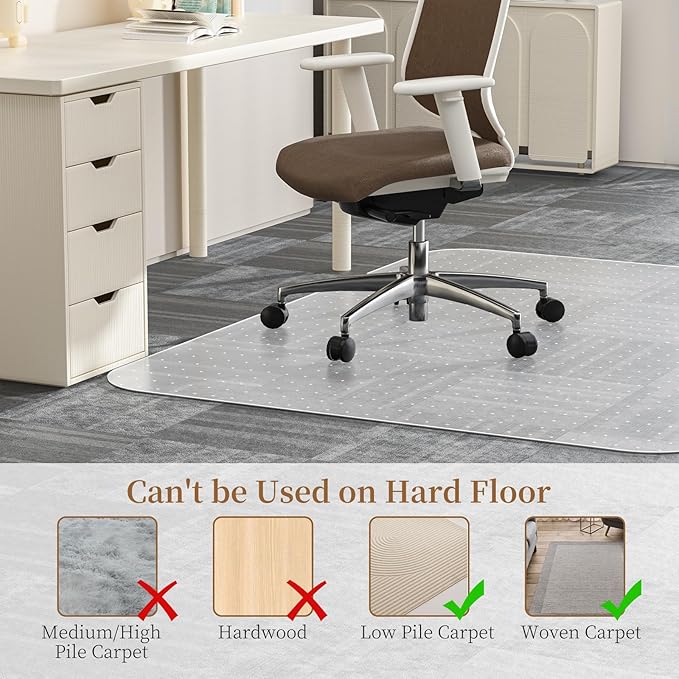 Office Chair Mat for Carpet, 55" X 36" X 0.09" Carpet Chair Mats, Clear and Thick Rolling Computer Chair Mat with Non-Slip Studded for Home and Office Low Pile Carpets