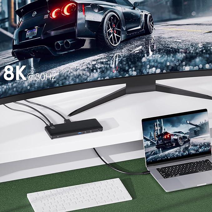 Minthouz 12-in-1 Docking Station Triple Display, 4K@144Hz/8K@30Hz, 2X HDMI + 1x DisplayPort, 100W PD, 10Gbps USB-C, 1Gbps Ethernet, for Windows/Mac/Chrome