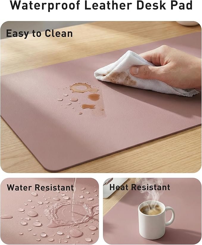 Aothia Faux Leather Desk Mat - Large Mouse Pad, Non-Slip PU Leather Blotter, Waterproof Writing Surface for Office and Home (Dark Pink, 63" x 24")