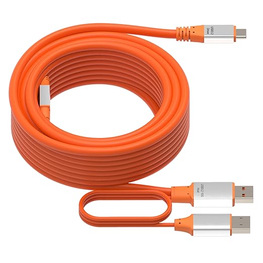 OkyLink 50ft (15M) USB 3.2 Gen 2 Type A to Type C Male to Male Cable - 10Gbps Long Range with External Power, Orange