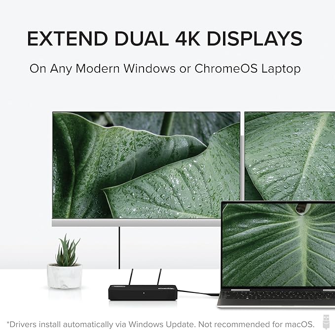 Plugable 4K DisplayPort and HDMI Dual Monitor Adapter for USB 3.0 and USB-C, Compatible with Windows