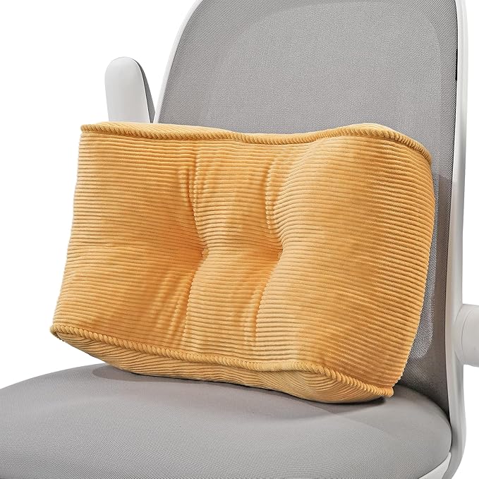 Lumbar Support Pillow for Office Chairs, Bite-Size Natural Latex Foam Back Support Pillow for Lower Back Pain Relief, Soft & Support Corduroy Desk Chair Cushion, M, Yellow