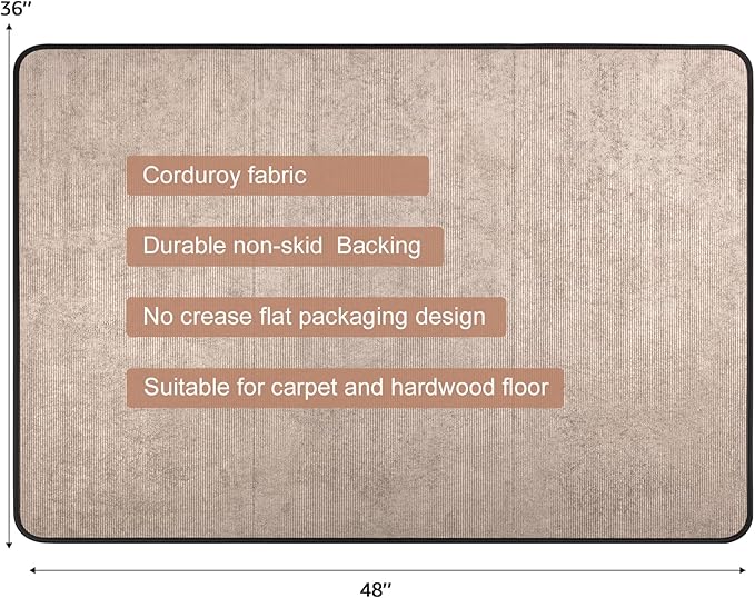 Placoot Corduroy Heavy Duty Office Chair Mat for Carpet & Hardwood Floors, Tri-Fold Floor Mat, Desk Chair Mat for Carpeted Floors and Hardwood Floor for Home Office Dark Grey