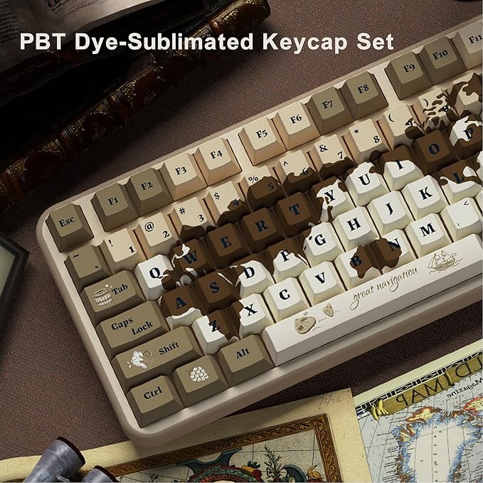 World Map PBT Keycaps Set, 138 Keys Cherry Profile Dye-Sublimation Keycaps for Mechanical Keyboards, Cherry MX Stem Compatible, Thick Durable Keycaps with Ergonomic Design
