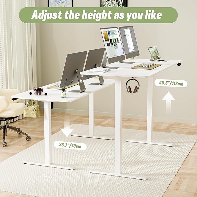 ERGOMAKER 55" Electric Standing Desk, Adjustable Height, Sit Stand Up Desk for Home Office & Computer Workstations, Memory Controller, White