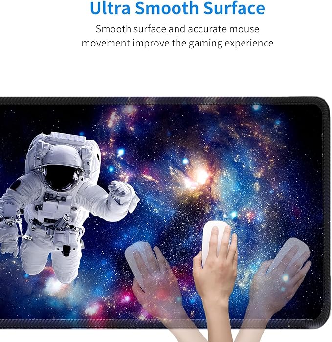 Astronauts in Space Mouse Pad, Oversized 31.5x11.8in Non-Slip Desk Mat, Micro-Woven Fabric with Stitched Edges for Gaming, Work, and Home Office