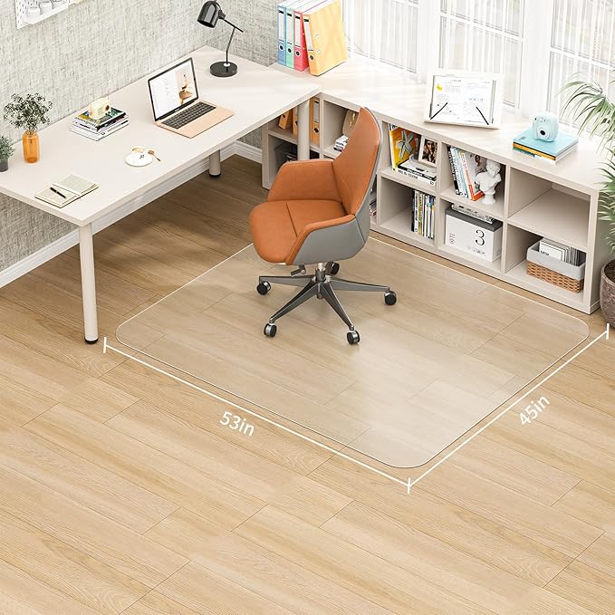 53" X 45" Office Chair Mat for Hardwood Floor, PVC Clear Desk Chair Mat for Hard Floors - Can't be Used on Carpet