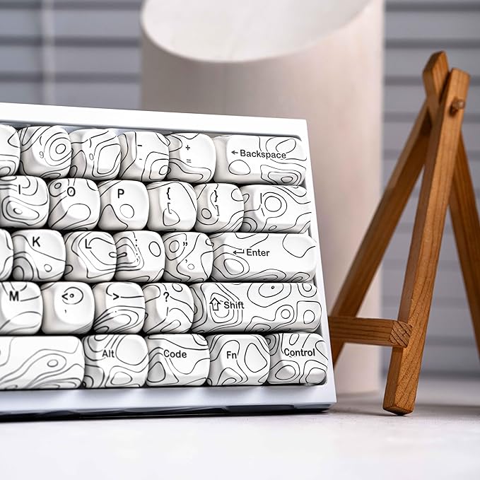 dagaladoo White Topographic Keycap Set, MOA Profile PBT Key caps 60 75 100 Percent,Dye-Sub 129-key Custom Keyboard Keycap for 100% 75% 65% 60% TKL US Layout Mechanical Keyboard