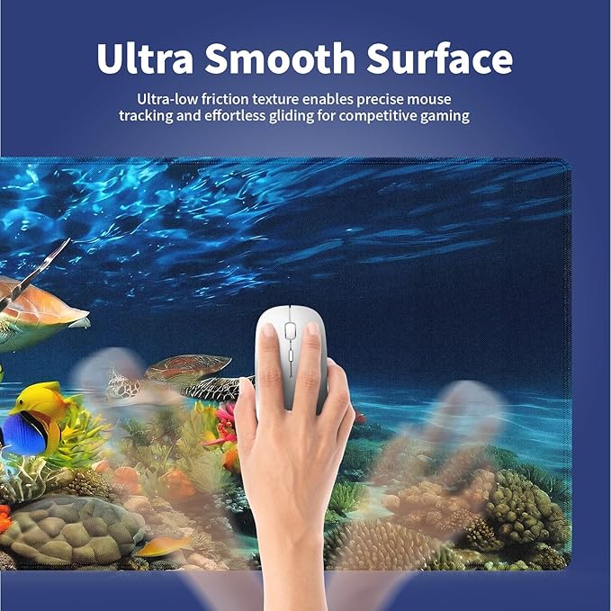 XXL Gaming Mouse Pad with Stitched Edges 31.5 x 11.8 Inches - Sea Turtle Underwater Wonderland Coral Reef and Marine Life, Smooth Surface Anti-Slip Base Large Desk Mat for Mice & Keyboard