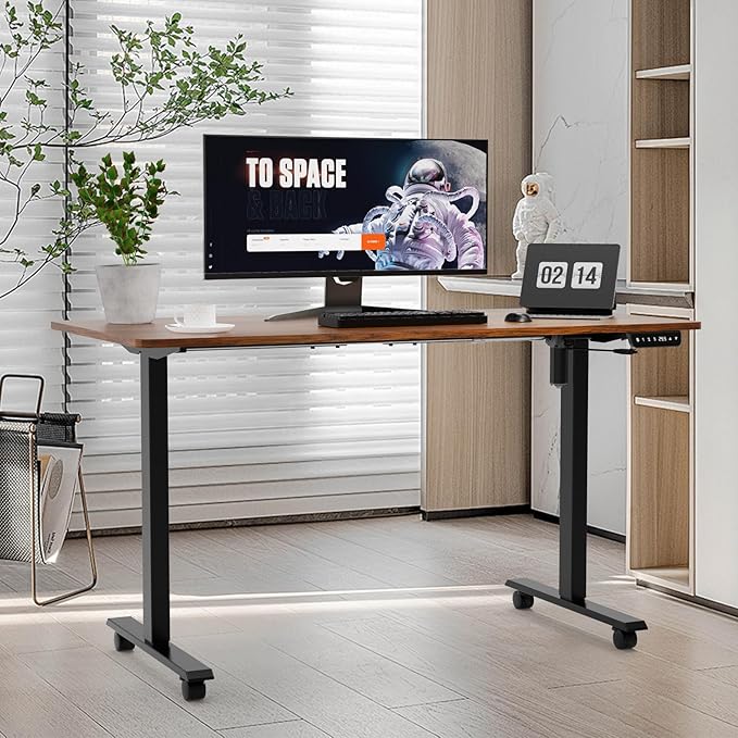 Crenova Electric Standing Desk Adjustable - 55 x 28 Inches Computer Home Office Stand Up Desk, Whole-Piece Sit Stand Studying Gaming Table(Vintage Brown)