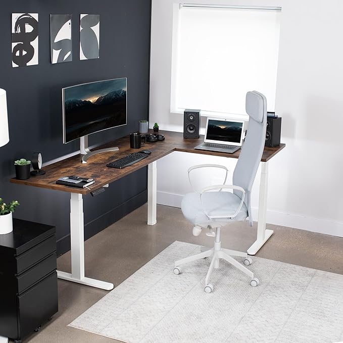 VIVO Electric Triple Motor Height Adjustable 3 Leg Corner Desk Frame, up to 300lbs, Sit Stand Ergonomic L Shaped Frame Only, White, DESK-V130EW