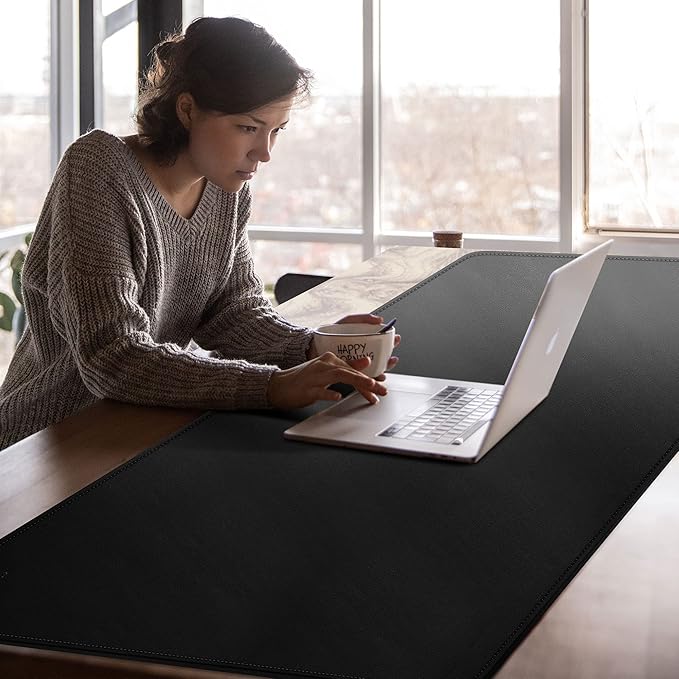 Cacoy 63" x 24" Leather Desk Mat, Extra Large Desk Matt for Desktop, Waterproof Office Desk Pad Protector, XXL Oversized Mouse Pad for Full Desk, Desk Blotter Workspace Mat for Home and Office, Black