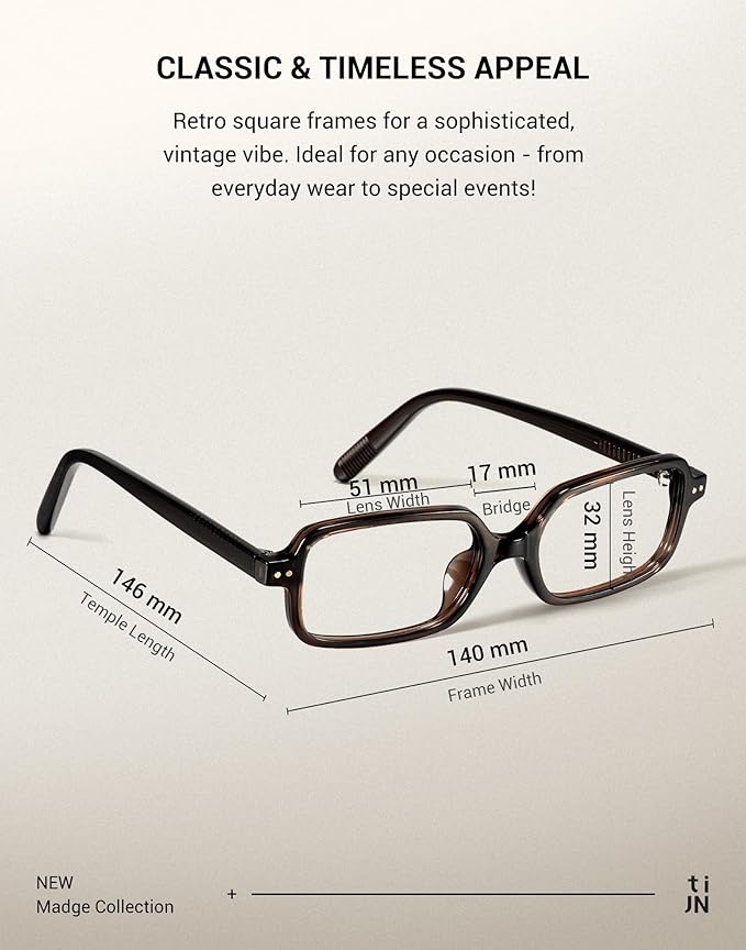 TIJN Magnus Square Blue Light Blocking Glasses for Women Men,Rectangular Computer Glasses for Gaming Work Screen Use,TR90