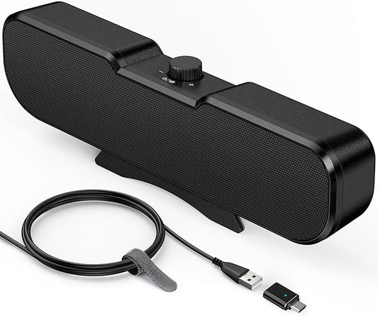 Cirqon Computer Speakers for Desktop PC Monitor, Easy Volume Knob, Sturdy Clamp, Basic Sound, Laptop Speakers with Compact Design, USB/USB C Adapter for Power and Audio(Black)