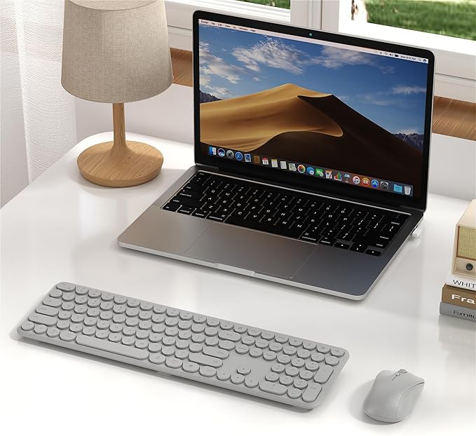 Wireless Keyboard and Mouse Set – MPTOG Full-Sized 110Pcs Slim Round Key Design, Quiet Typing, Adjustable DPI Ergonomic Mouse, Wireless Combo for PC, Mac, Laptop, Tablets(Space Gray)