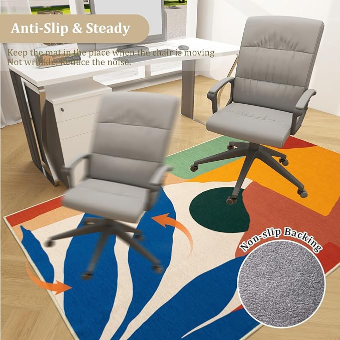 Office Chair Mat for Hardwood Floor, 60"x45" Easy Glide Computer Desk Mat Protector for Rolling Chair Under Desk Rug Nonslip Backing, Machine Wash, (Modern)