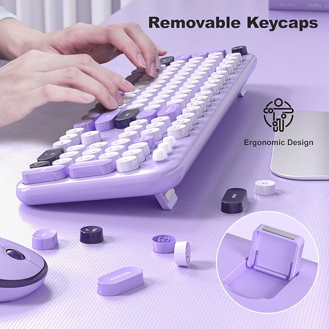 MOFII Wireless Keyboard and Mouse Combo - Pale Violet Full Sized Plug and Play Colorful Computer Keyboards - 104 Keys Round Keycap USB 2.4G Cute Keyboard for Windows/Laptop/Mac/Desktop/PC