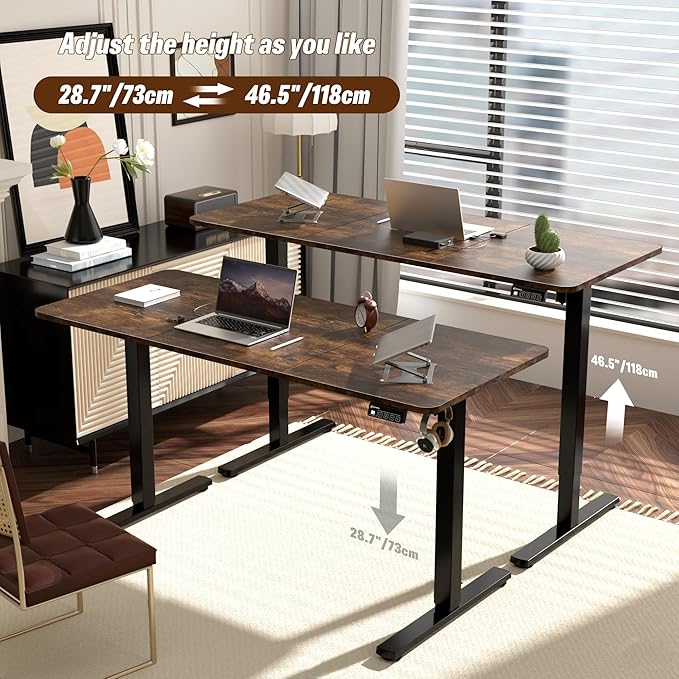 ERGOMAKER 55" Electric Standing Desk, Adjustable Height, Sit Stand Up Desk for Home Office & Computer Workstations, Memory Controller, Rustic Brown