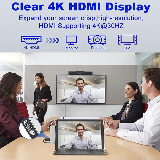 Surface Pro 11/10/9/X USB C Hub, Surface Pro 9 Hub Docking Station with 4K HDMI, Thunerbolt 4 (8K Video+Data+100W PD), 2*USB 3.0, 3.5mm Audio, SD/TF, USB C Adapter for Surface Pro 11 Copilot/10/9/X