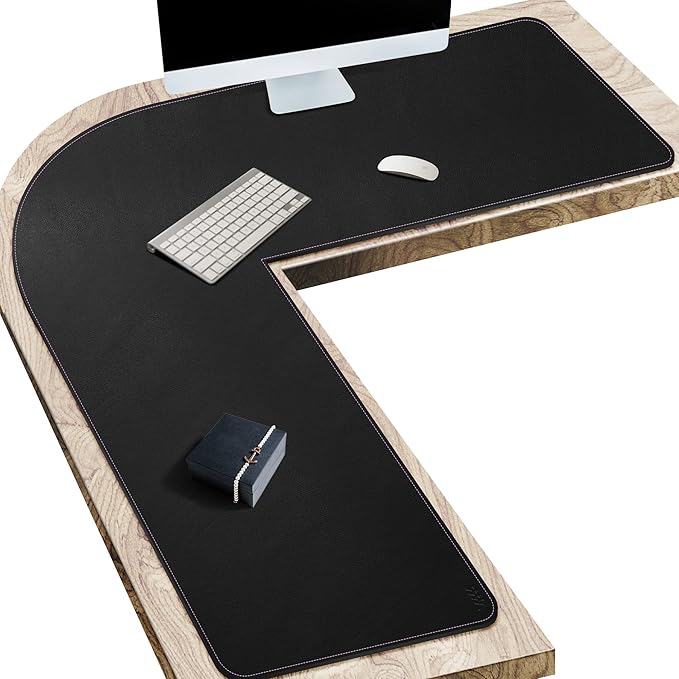 Vyaaa 51 inch L Shaped Desk Mat, Black Leather Corner Desk Mat Pad,Large Dual Sided Gaming Mouse Pads, Non-Slip Laptop Desk Pad, Office and Home