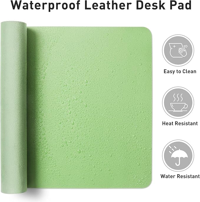 Aothia Faux Leather Desk Mat - Non-Slip PU Leather Desk Blotter, Waterproof Writing Surface, Large Desk Pad for Office & Home (Foam Green, 55" x 24")